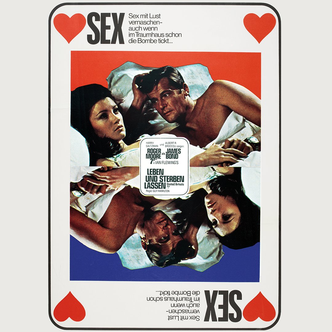 007's tweet image. Celebrating 52 years since LIVE AND LET DIE’s world premiere with these German playing card-themed posters. Talk about a winning hand. 🂡