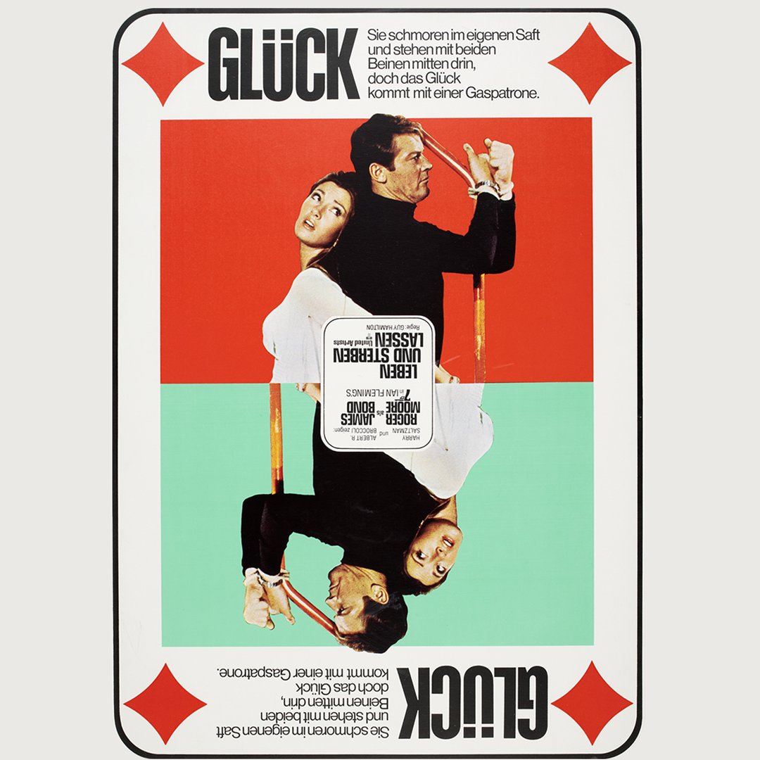 007's tweet image. Celebrating 52 years since LIVE AND LET DIE’s world premiere with these German playing card-themed posters. Talk about a winning hand. 🂡