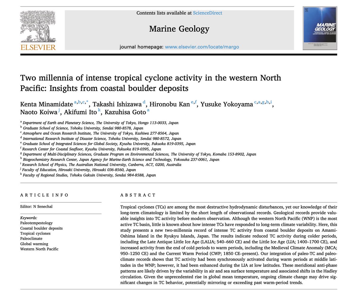 Excited to share our new paper! 

We investigated coastal boulder deposits and discovered a link between their age and climate variability.

Check it out here: doi.org/10.1016/j.marg…