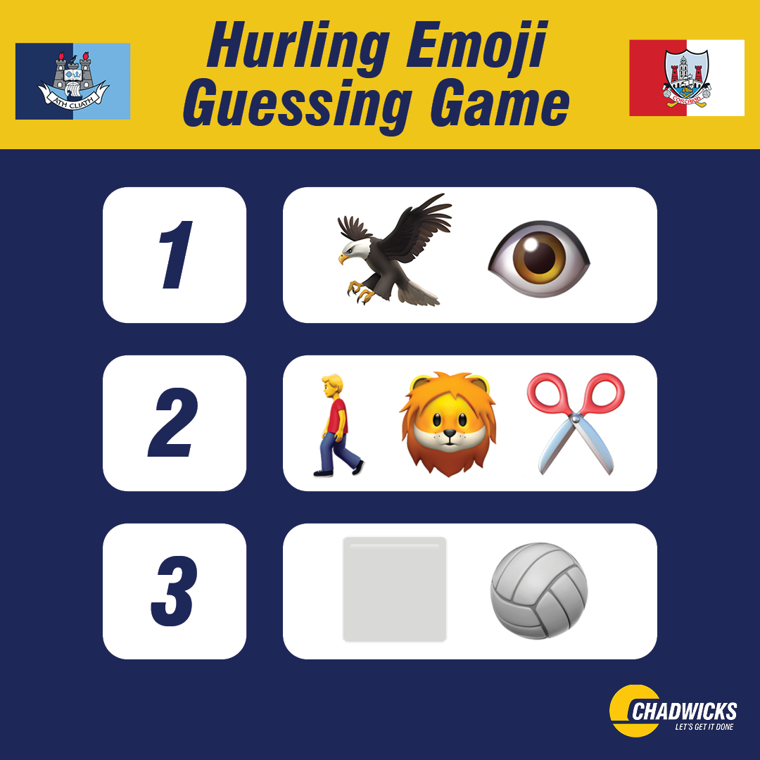 ChadwicksIE's tweet image. The countdown to the All-Ireland Hurling Semi-Finals is on as Dublin take on Cork later in whatβs sure to be a cracker!
Can you crack the hurling code ? Drop your best guesses in the comments !
#Chadwicks #LetsGetItDone