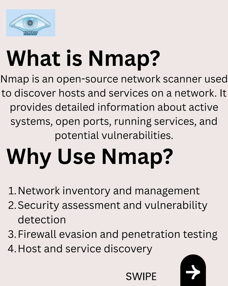 Anastasis_King's tweet image. 🧿 Nmap Commands: Understand the Network Before You Touch It 🔍📡

#Nmap #NetworkScanning #CyberSecurity #RedTeam #BlueTeam #EthicalHacking #InfoSec #Reconnaissance #SecurityTools #NmapTips #EducationOnly #OffensiveSecurity