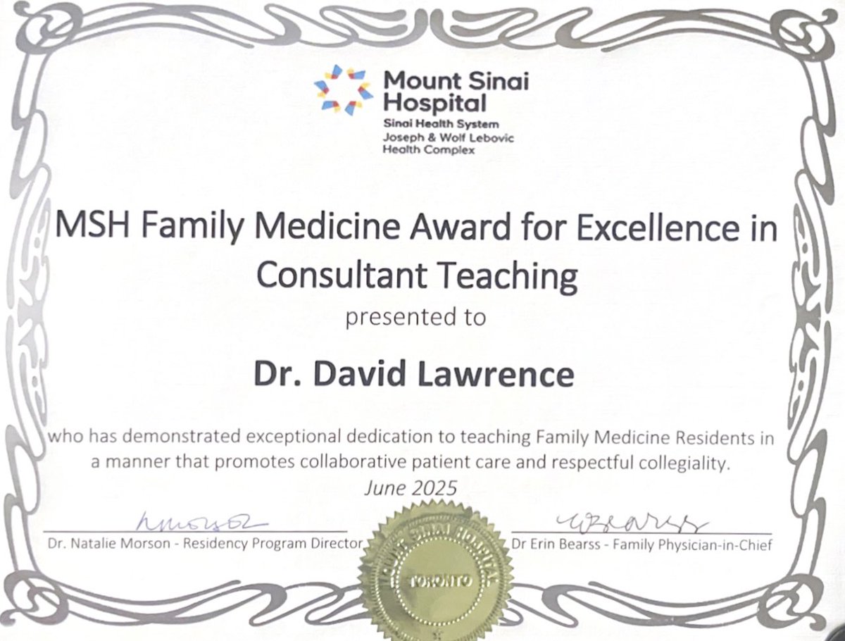 David Lawrence, MD MPH (@davidwlawrence1) on Twitter photo Incredibly grateful for this honour!
<a href="/UofTFamilyMed/">UofT Family Medicine</a> <a href="/uoftmedicine/">Temerty Medicine</a> <a href="/SinaiHealth/">Sinai Health</a> Incredibly grateful for this honour!
<a href="/UofTFamilyMed/">UofT Family Medicine</a> <a href="/uoftmedicine/">Temerty Medicine</a> <a href="/SinaiHealth/">Sinai Health</a>