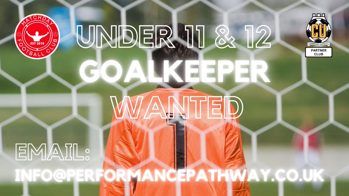 Goalkeeper Wanted – U11 &amp; U12

📍 MatchDay FC | 2025/26 Season
🧤 Training: Thursdays
⚽️ Matches: Sundays
📩 info@performancepathway.co.uk

Tag a young keeper ready for the next step 👇
#MatchDayFC #YouthFootball #GoalkeeperWanted #U11 #U12 #GrassrootsFootball #KeepersUnion