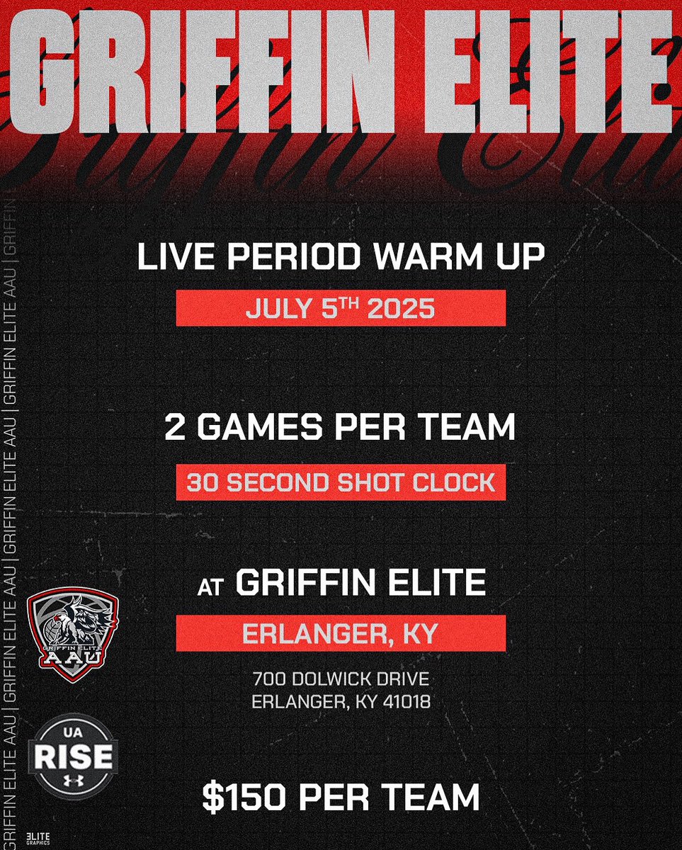 Griffin Elite AAU (@griffineliteaau) on Twitter photo If you didn’t get enough fireworks last night, come to Griffin Elite today for the 4th Annual Live Period Warm Up! Several top players in Kentucky in action! Including the last AAU game in Ky for Mr. 67 <a href="/Taylen_0/">Tay Kinney</a> and Wildcat Select! $15 gets you in for all games! 🔴⚪️⚫️ If you didn’t get enough fireworks last night, come to Griffin Elite today for the 4th Annual Live Period Warm Up! Several top players in Kentucky in action! Including the last AAU game in Ky for Mr. 67 <a href="/Taylen_0/">Tay Kinney</a> and Wildcat Select! $15 gets you in for all games! 🔴⚪️⚫️