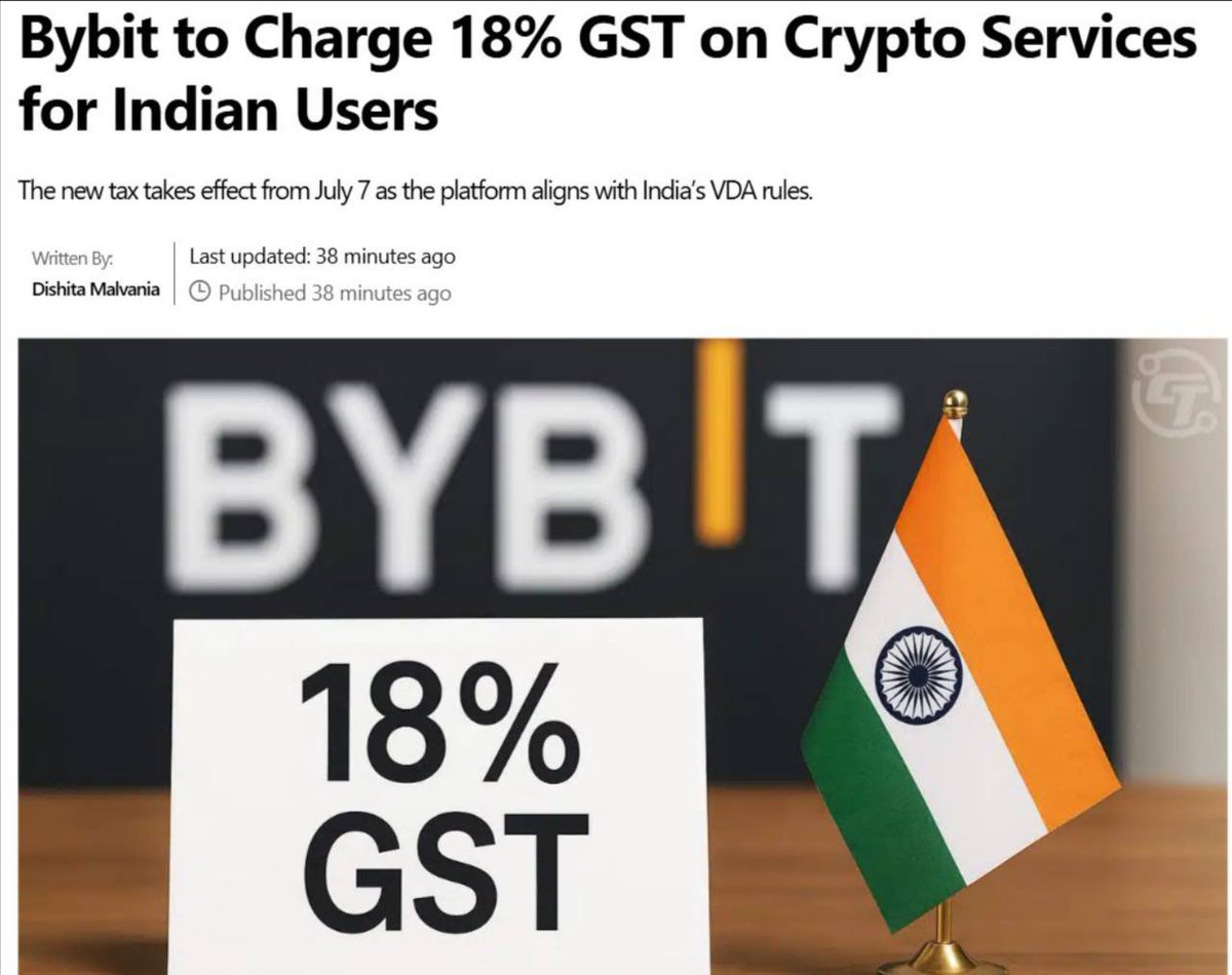 Bybit will start charging 18% GST for Indian users from July 7. Trading  just got more expensive in India 🇮🇳💰 Is crypto becoming too costly now?  🤔 @Bybit_Official