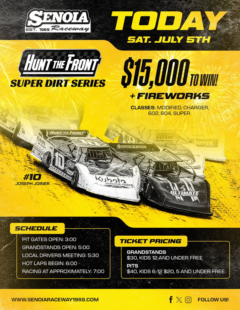 SenoiaR's tweet image. TODAY - The @HuntTheFrontSDS is back for a $15,000-to-win showdown — and we’re capping it off with a fireworks display to light up the sky! 🎆
🔥 Plus, catch stacked lineups in the Modified, Charger, 602, 604, and Super divisions — it’s going to be a night to remember!
