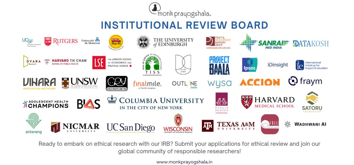 monkprayogshala's tweet image. Why Monk Prayogshala's #IRB?
Check out to know more about our Institutional Review board and to #apply, visit: buff.ly/t508fyo
Support independent academic research in India! Donate now: monkprayogshala.in/giving