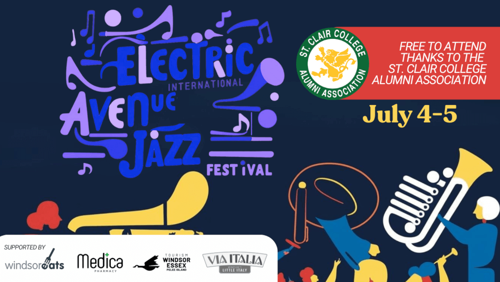 🎷 Don’t miss the Electric Avenue International Jazz Festival!
🎶 Live jazz, food, &amp; good vibes at WindsorEats Food Hall.
📍 July 4–5 | Via Italia
🎓 Sponsored by St. Clair College Alumni Association
🔗 bit.ly/3WZcEst

#WindsorEvents #JazzFestival  #YQG #StClairAlumni