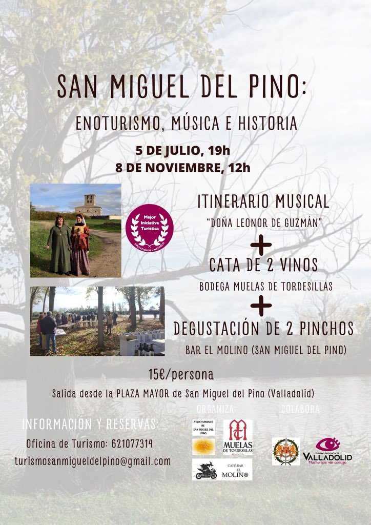 WelcomeCastillayLeon (@welcomecyl) on Twitter photo San Miguel del Pino #Valladolid vuelve al medievo
Con sus paseos musicales de la mano de una violinista maravillosa
Y hoy además con cata de vinos de <a href="/BodegaMuelas/">BodegaMuelas</a>
No hay mejor plan para esta tarde...
<a href="/turvalladolid/">Turismo Valladolid</a> San Miguel del Pino #Valladolid vuelve al medievo
Con sus paseos musicales de la mano de una violinista maravillosa
Y hoy además con cata de vinos de <a href="/BodegaMuelas/">BodegaMuelas</a>
No hay mejor plan para esta tarde...
<a href="/turvalladolid/">Turismo Valladolid</a>