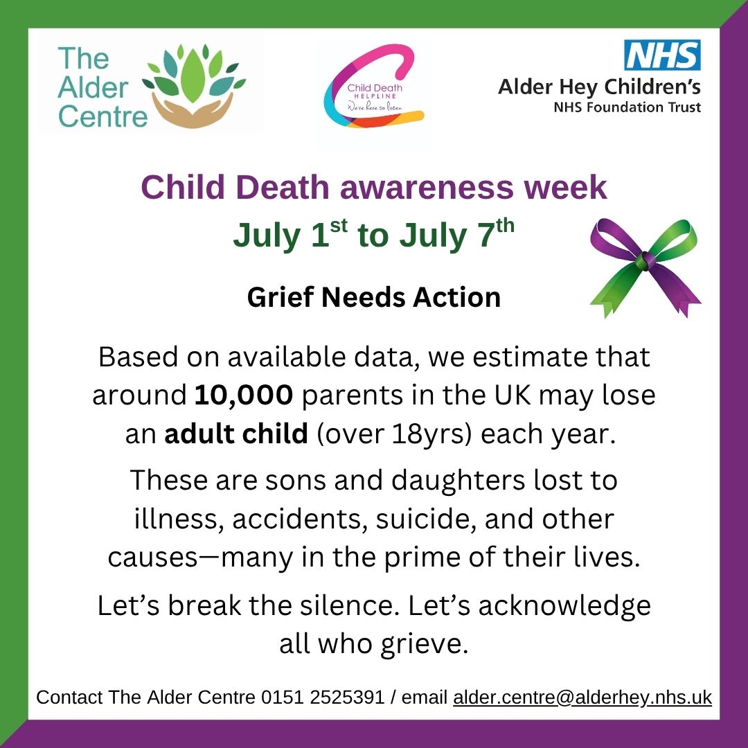 AlderCentre's tweet photo. While there is clear statistics for child deaths under 18, there are no official figures tracking how many parents lose a child over the age of 18. Yet the grief is just as profound, and the need for support just as urgent.
#childdeathawarenessweek #bereavementsupport #childloss https://t.co/ux57f4ZEYm
