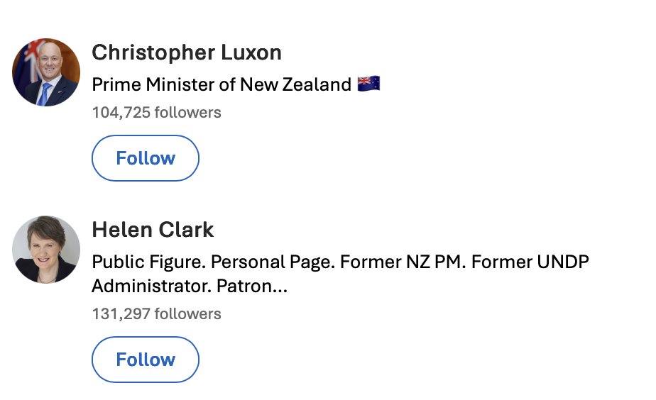 Even on Linkedin Helen Clark overshadows Christopher Luxon.