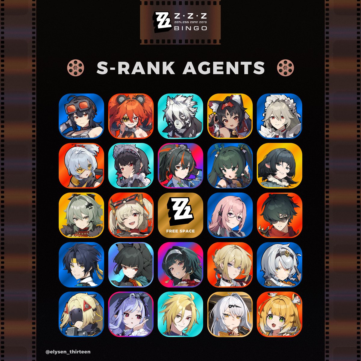 elysen_thirteen's tweet photo. In commemoration of the game's 1st Anniversary, here's the updated S-Rank Bingo for Zenless Zone Zero!

Feel free to use this throughout the version. How are your bingo cards looking like with Yixuan and Ju Fufu?    

#zzzero📷 #ZenlessZoneZero #YiXuan #Jufufu https://t.co/jtGYN80SxW