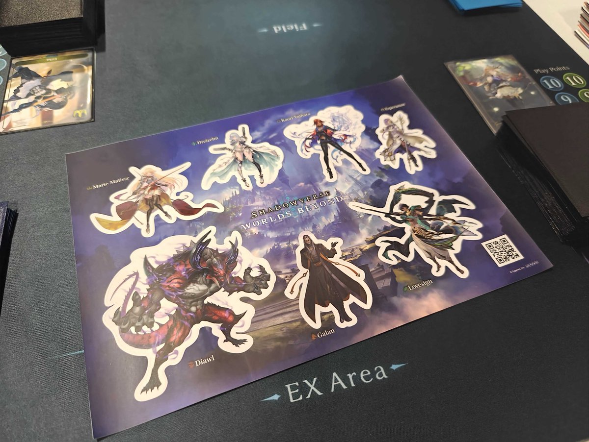 svevolve_en's tweet photo. It’s day 3 of #BushiroadEXPO2025 in Paris! 🇫🇷

Check out the card display and join demo sessions to receive a new Valkyrie of Chaos promo card!

Don’t forget to claim your Shadowverse: Worlds Beyond sticker with our staff when you pop by!

🔗 https://t.co/MMrwVoNuPV

#Shadowverse #ShadowverseEvolve #ShadowverseWB