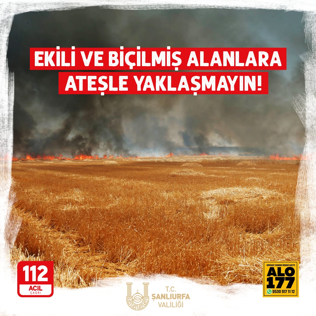 🟥 Değerli Vatandaşlarımız❗

🔴 Hava Sıcaklığının Çok Yüksek Olduğu Bu Günlerde Yangına Karşı Duyarlı Olalım❗

⚠️ Küçük Bir Dikkatsizliğin Telafisi Mümkün Olmayan Yangınlara Sebep Olduğunu Unutmayalım❗

🔴 Arazi ve Orman Yangınlarına Yol Açabilecek Her Türlü Davranıştan Uzak