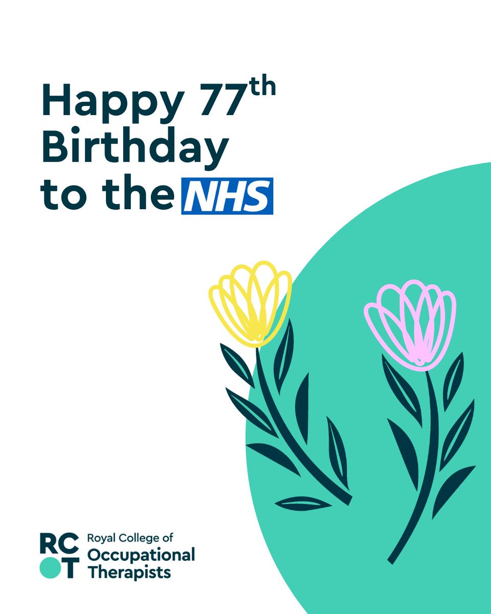 theRCOT's tweet image. 🎉 Happy 77th birthday to the NHS!

We’re proud to celebrate the occupational therapists and support workers who are part of what makes it so special – helping people stay healthy and live fulfilled lives. 💚