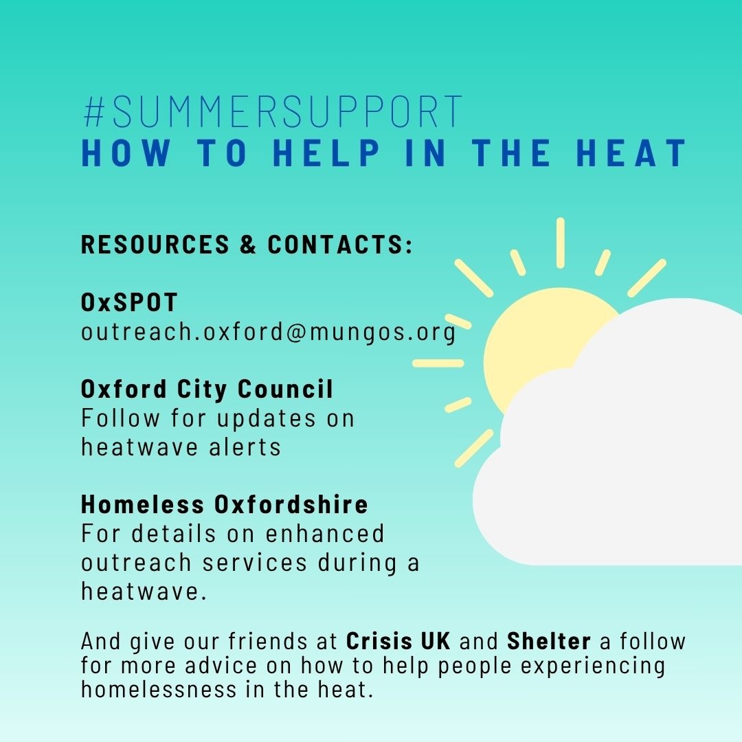 ☀️ SUMMER SUPPORT: every Saturday in July we'll be sharing some tips and advice on a different aspect of how you can help support The Gatehouse, and Oxford's wider homeless community, during the warmer months #homelesscharity #homelesssupport #heatwave #summersupport