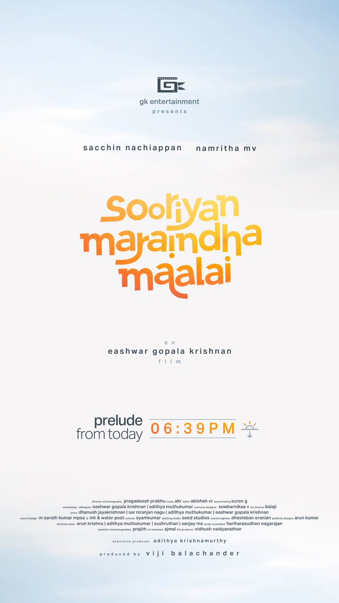 #SooriyanMaraindhaMaalai 

Prelude.
At Chennai’s sundown - 6:39 PM IST :)

<a href="/namritha_mv/">Namritha MV</a> <a href="/sayHitoPraga/">Pragadeesh Prabhu</a> <a href="/editorAbishek/">Abishek</a> <a href="/muthuwu/">Muthu (He/Him)</a> <a href="/theactualakr/">AKR</a> <a href="/harinag91/">Hari</a> <a href="/Arunkumar_psd/">Arun Kumar</a> <a href="/vidhusheditor/">Vidhush Vaidyanathan</a> <a href="/jesushnothere/">jeba kumar</a> <a href="/dheeleben/">Dheeleben eraniyan</a>