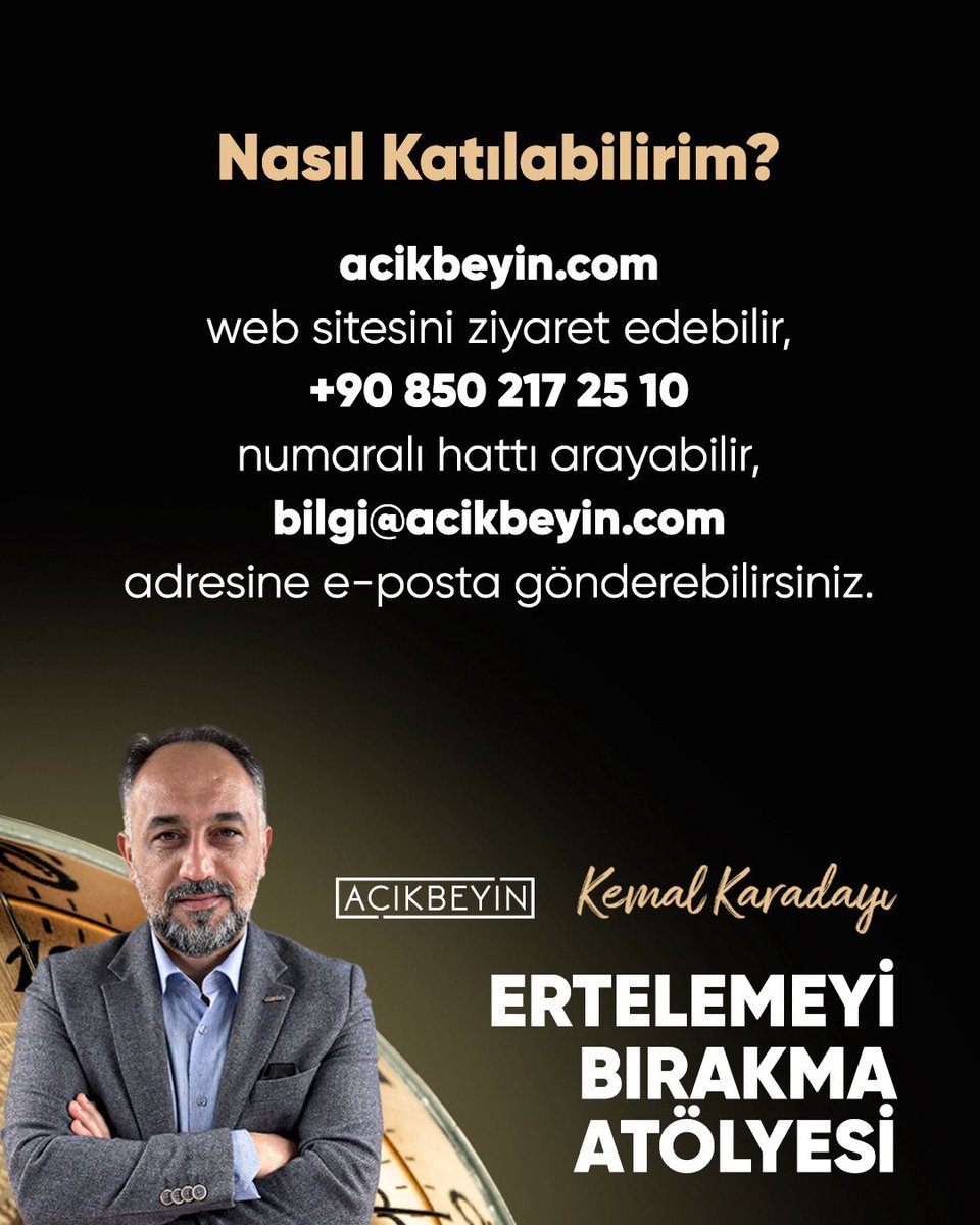 AcikBeyinEgitim's tweet image. Ertelemeyi Bırakma Atölyesi-14.08.25
Detaylı bilgi için:
acikbeyin.com/egitim/ertelem…