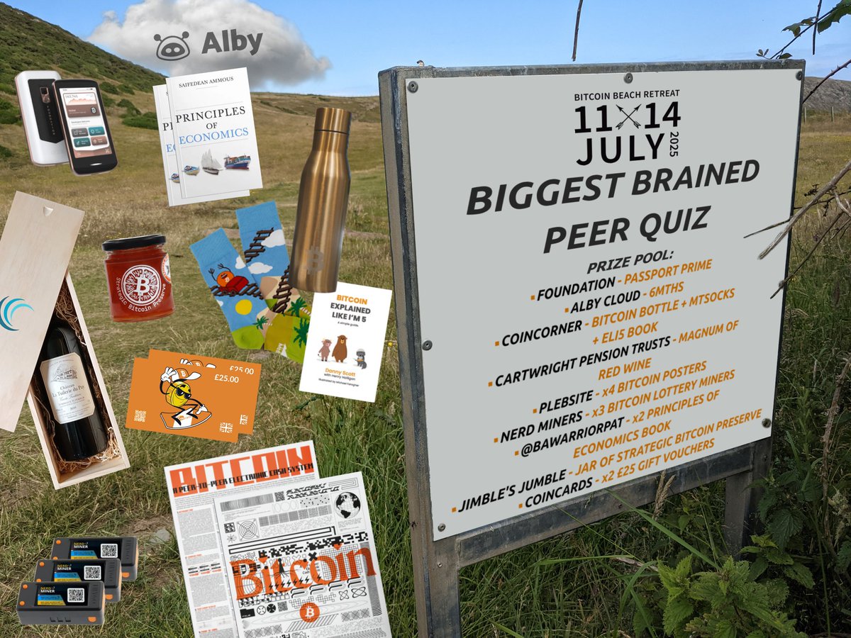 Prize pool for the Biggest 🧠 Peer Quiz is still growing!!

Thanks to our supporters <a href="/CoinCards/">Coincards.com - Buy Gift Cards with Bitcoin!</a> for donating x2 £25 gift vouchers for the winners 🧡

Visit them to spend bitcoin ⚡️ at the UK's top brands 🇬🇧

Last weekend to book your place 😬