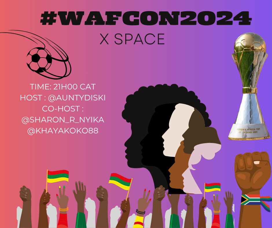 Auntie (@auntydiski) on Twitter photo You've asked for it, and now it's here. For the next month, join me, <a href="/Sharon_R_Nyika/">Sharon R.Nyika๐</a> and <a href="/khayakoko88/">Khaya Sibulele Koko ๐ฟ๐ฆ</a> as we talk about #Wafcon2024, and all things womenโs football in Africa. Join us as we unpack and hear your thoughts. You've asked for it, and now it's here. For the next month, join me, <a href="/Sharon_R_Nyika/">Sharon R.Nyika๐</a> and <a href="/khayakoko88/">Khaya Sibulele Koko ๐ฟ๐ฆ</a> as we talk about #Wafcon2024, and all things womenโs football in Africa. Join us as we unpack and hear your thoughts.