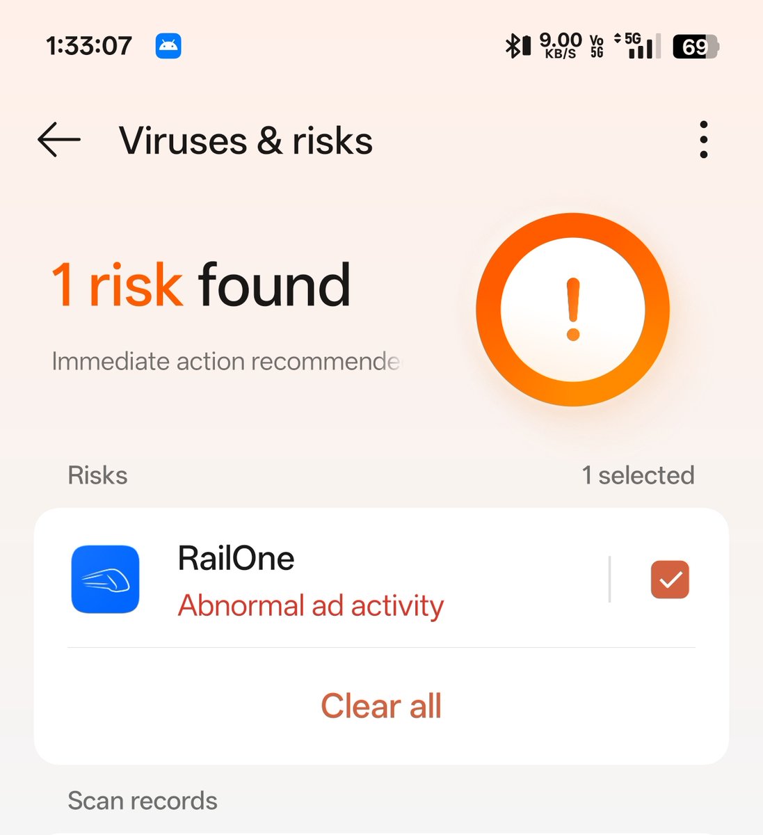 Hello <a href="/RailMinIndia/">Ministry of Railways</a> <a href="/IRCTCofficial/">IRCTC</a> <a href="/AshwiniVaishnaw/">Ashwini Vaishnaw</a>,
Our official all in one railway app, RailOne is being flagged as high-risk malware (Android.Virus.AdCheat.OutAppAD.ABW.FXGG) by phone's security scan.

Why is it so? 
Please verify and fix it!