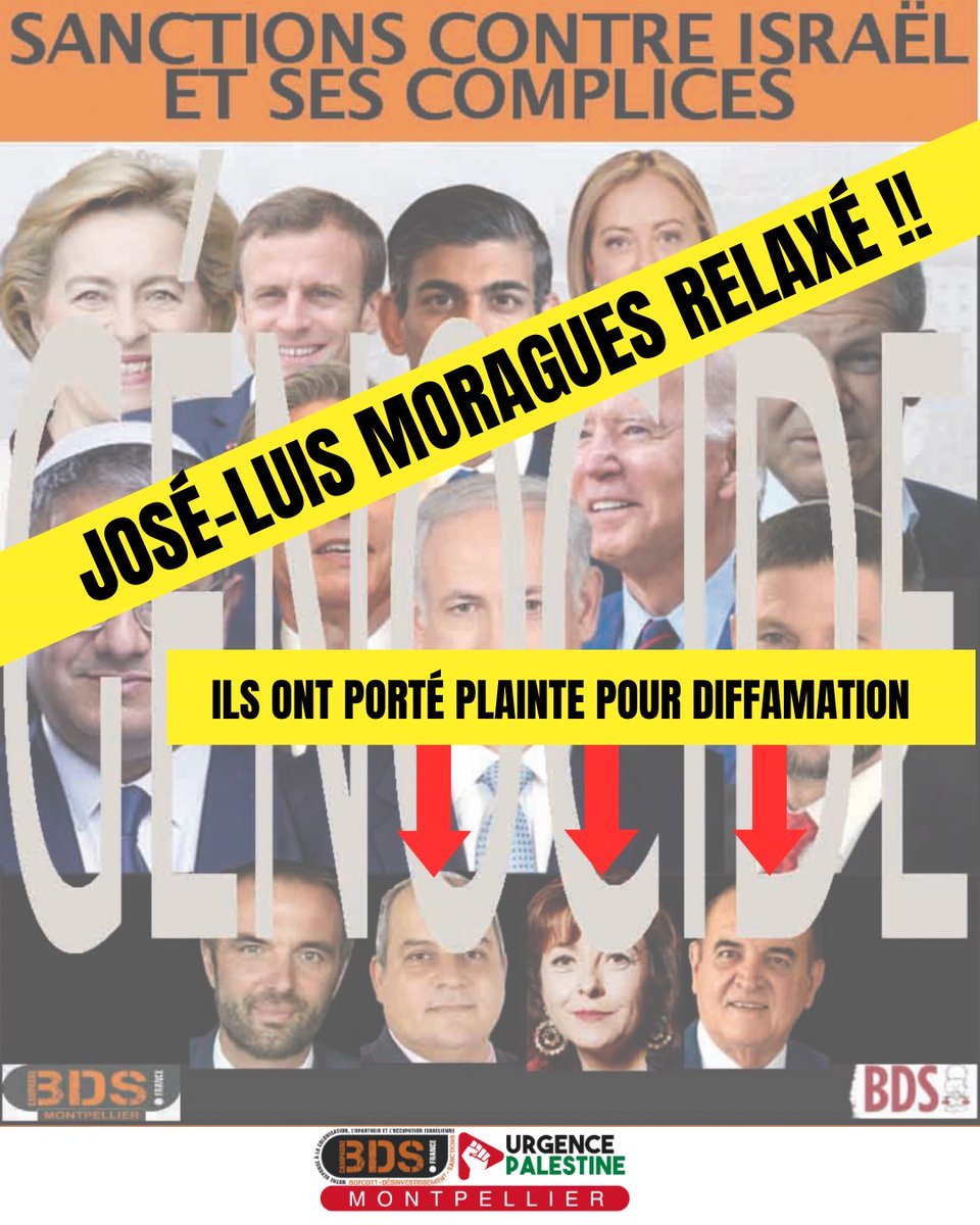 jlmoragues's tweet image. VICTOIRE !! 3 PLAINTES ! ET 2 CHEFS D'ACCUSATION !
Merci à toustes celles et ceux qui m'ont soutenu et à travers moi qui soutiennent le Comité BDSFrance/Urgence Palestine-Montpellier ! sans oublier notre avocate : Damia Taharraoui, seule contre 3 avocats !!
