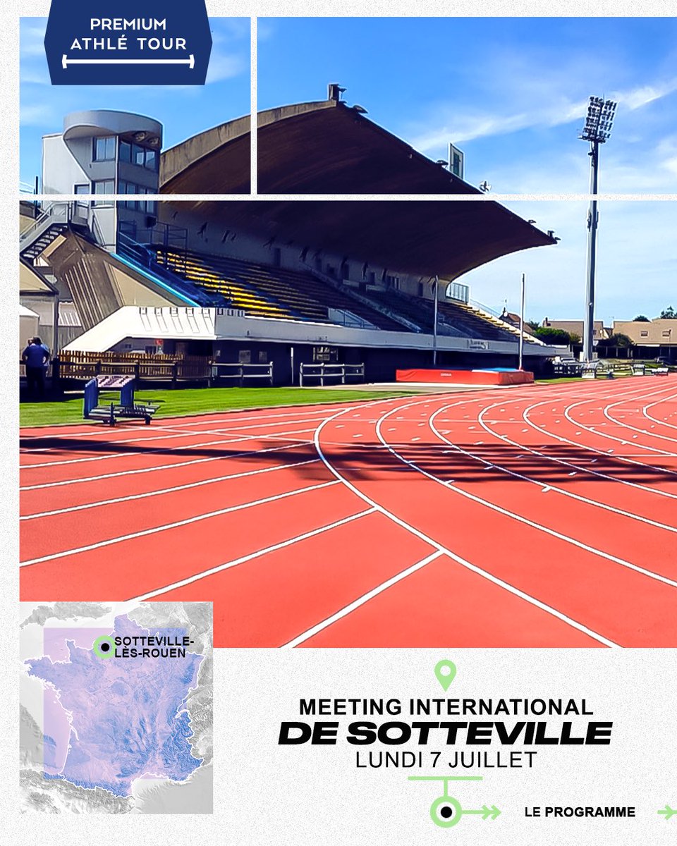 FFAthlétisme (@ffathletisme) on Twitter photo 💥 Meeting Premium de Sotteville
🏟 Stade Jean Adret de Sotteville-lès-Rouen
📆 Lundi 7 juillet
🏆 #PremiumAthléTour
💻 Le meeting est à suivre en DIRECT sur athletv.fr
📲 Présentation : instagram.com/p/DLt_pCTi-ES/… 💥 Meeting Premium de Sotteville
🏟 Stade Jean Adret de Sotteville-lès-Rouen
📆 Lundi 7 juillet
🏆 #PremiumAthléTour
💻 Le meeting est à suivre en DIRECT sur athletv.fr
📲 Présentation : instagram.com/p/DLt_pCTi-ES/…
