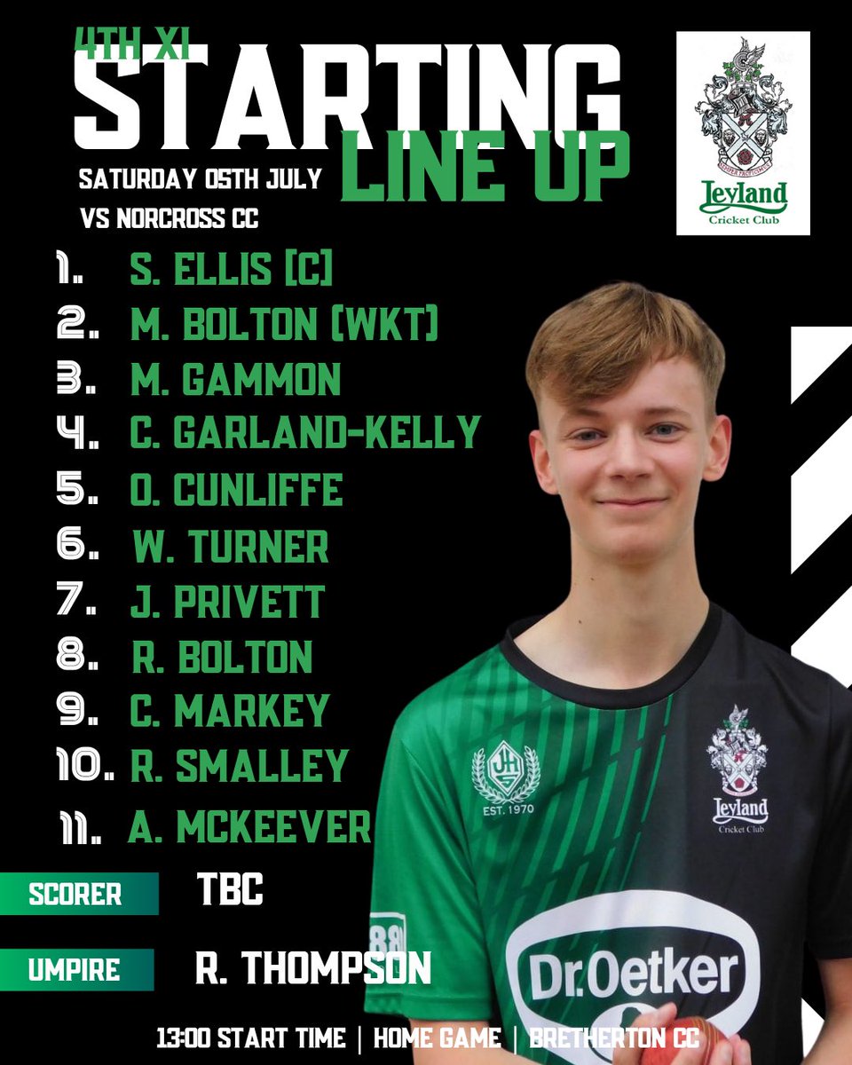 Leyland Cricket Club (@leylandcc) on Twitter photo Here’s how we line up for today’s fixtures - Saturday 05th July 2025
<a href="/BlackpoolCC/">Blackpool Cricket Club</a>
<a href="/LongridgeCC/">Longridge CC</a>
<a href="/pyramidcricket/">MHA Pyramid Cricket Competition (NPCL / PS / WML)</a> Here’s how we line up for today’s fixtures - Saturday 05th July 2025
<a href="/BlackpoolCC/">Blackpool Cricket Club</a>
<a href="/LongridgeCC/">Longridge CC</a>
<a href="/pyramidcricket/">MHA Pyramid Cricket Competition (NPCL / PS / WML)</a>