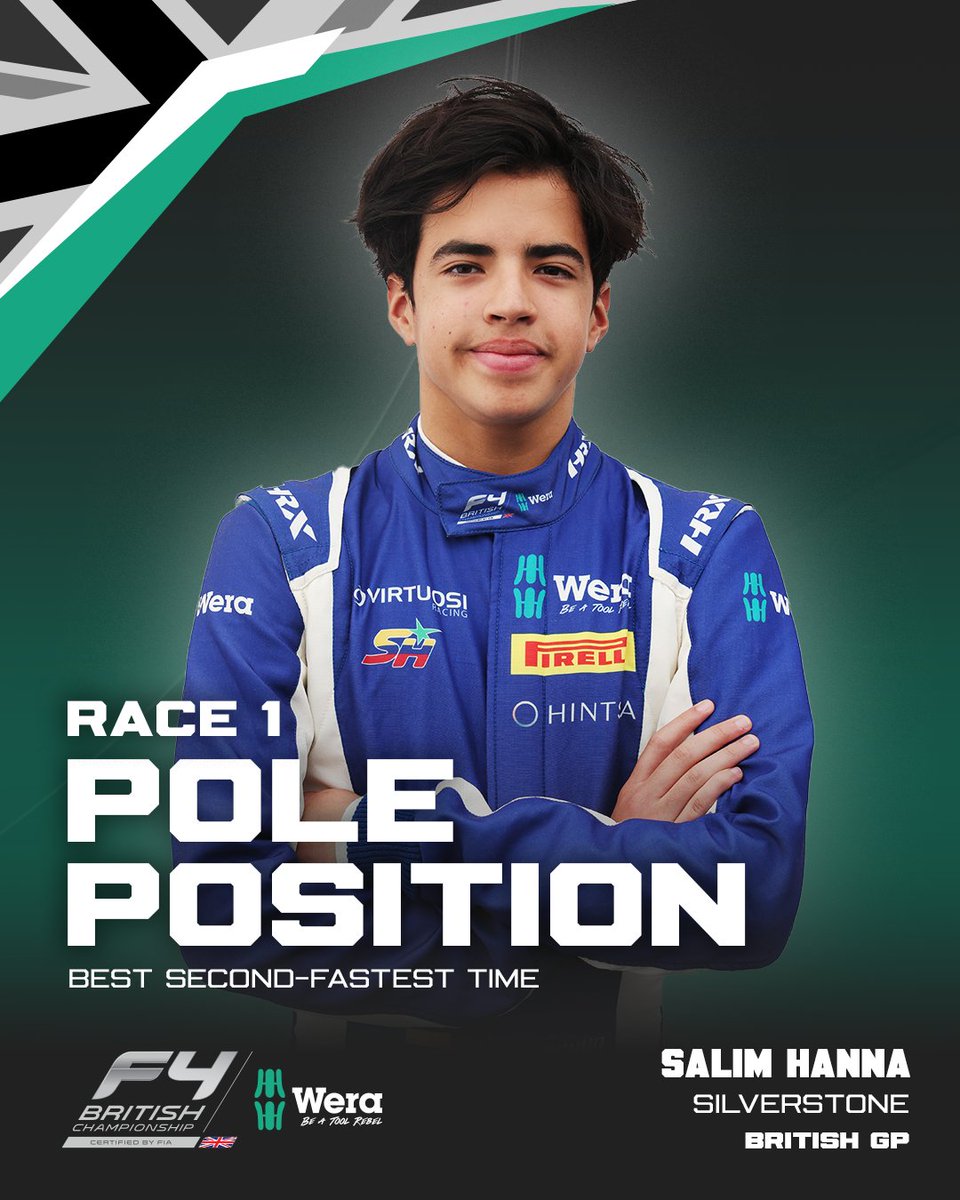The grid for Race 1 is set by the best second-fastest times of the session ⏱️

So it's Salim Hanna who will be on pole position for our opening race later on today 💪

#BritishF4 #BritishGP