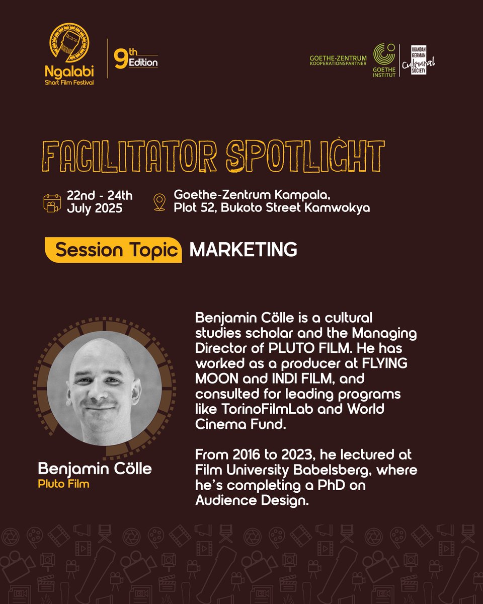 🎬 Facilitator Spotlight: Benjamin Cölle of Pluto Film joins us to lead a powerful session on film marketing at #ngalabi2025!
📅 22–24 July
📝 Apply by 11th July
🔗 Link in bio
Workshops are for successful applicants only
#FilmMarketing #AfricanCinema #PlutoFilm