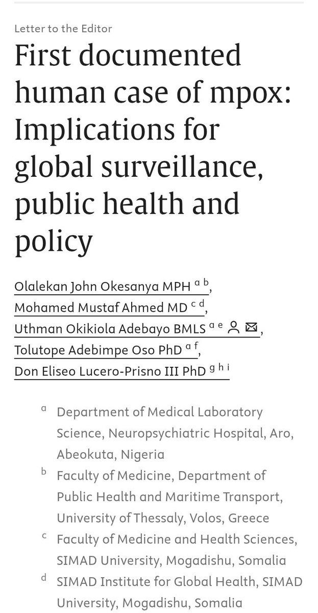 uthyadebayo's tweet photo. We wrote this letter following the first documented human infection with the mpox virus clade Ib in China which represented a pivotal event for global zoonotic disease surveillance #Mpox #China #MpoxClaude #라이즈 #HumanCase #PublicHealth
Read more here: https://t.co/mTn6BZSKCG https://t.co/Bj30oqZmfJ