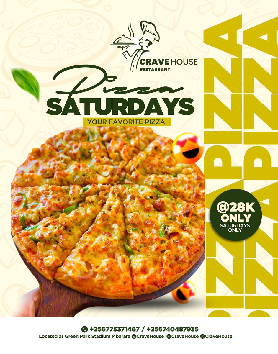 Crave House Restaurant (@cravehouse2) on Twitter photo Looking for a delicious pizza deal this Saturday? Head to #CraveHouseRestaurant at <a href="/greenparkug/">GREEN PARK STADIUM</a> and enjoy your favorite pizza for only 28k! πβοΈ Don't forget, we also do deliveries - call to place your order now!
+256775371467 Looking for a delicious pizza deal this Saturday? Head to #CraveHouseRestaurant at <a href="/greenparkug/">GREEN PARK STADIUM</a> and enjoy your favorite pizza for only 28k! πβοΈ Don't forget, we also do deliveries - call to place your order now!
+256775371467