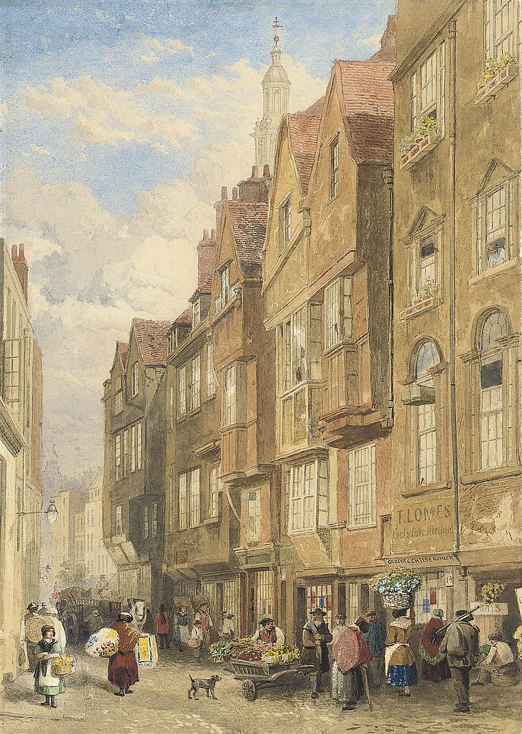 'Street vendors on Wych Street off the Strand, London' (1840s) by John Wykeham Archer 

(Private collection)