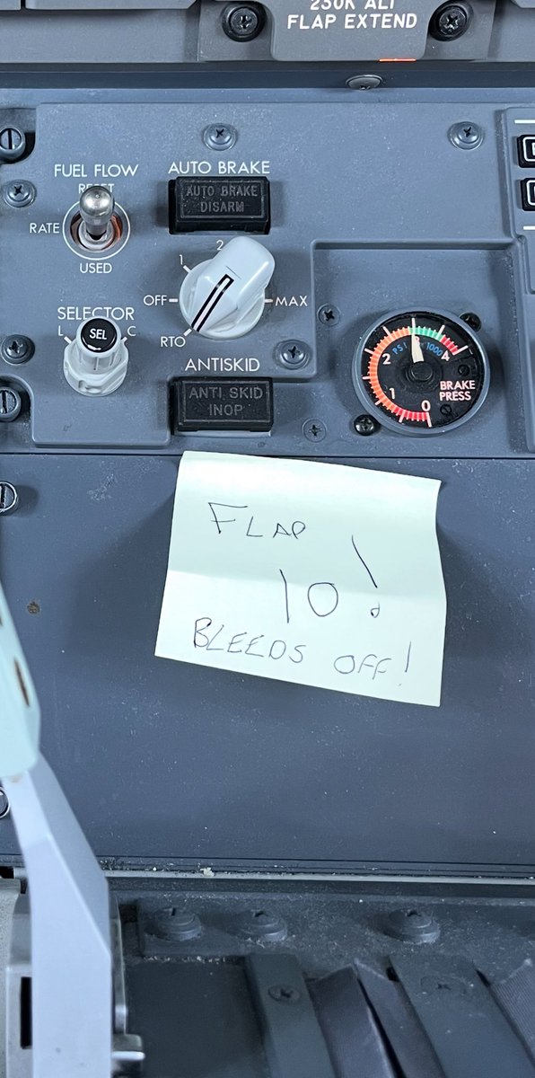 I knew my post it notes would come in handy in one day! In all seriousness, when you routinely take off with F5 and Bleeds on, it’s amazing how muscle memory and habituation can lead to errors and you don’t want any errors when performance limited! Fly safe!
