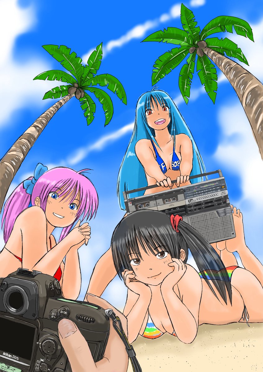 「#ビキニの日 『ステレオ時代neo』に描いたイラストです。 (=゜ω゜)ノ」|まるも☆『きゃぴ』Kindle版発売中！のイラスト