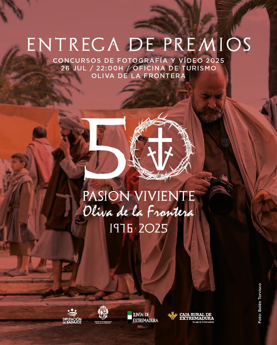 📸 🎥 | Este 26 de julio a las 22h, tendrá lugar el primer acto de Pasión del verano. 
📍| Entrega de Premios de los Concursos de Fotografía y Vídeo se traslada al exterior, a las puertas de la Oficina de Turismo.
Patrocinio especial de <a href="/CajaRuralEx/">CajaRuralExtremadura</a>