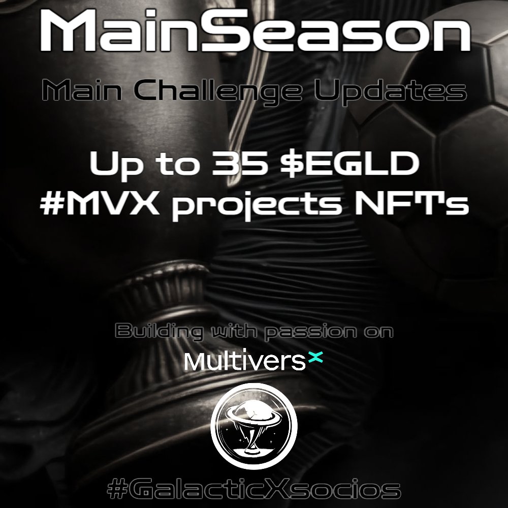 Galactic morning everyone! 

day62 • Main Challenge • Phase III

36 mints to unlock phase IV
7 bounty rewards remaining 
850 MainSeason NFTs left | #1520 current mint 

• We are now in phase 3, bounty rewards are now 3 EGLD (for those who minted in both 150 batches), 2 EGLD (