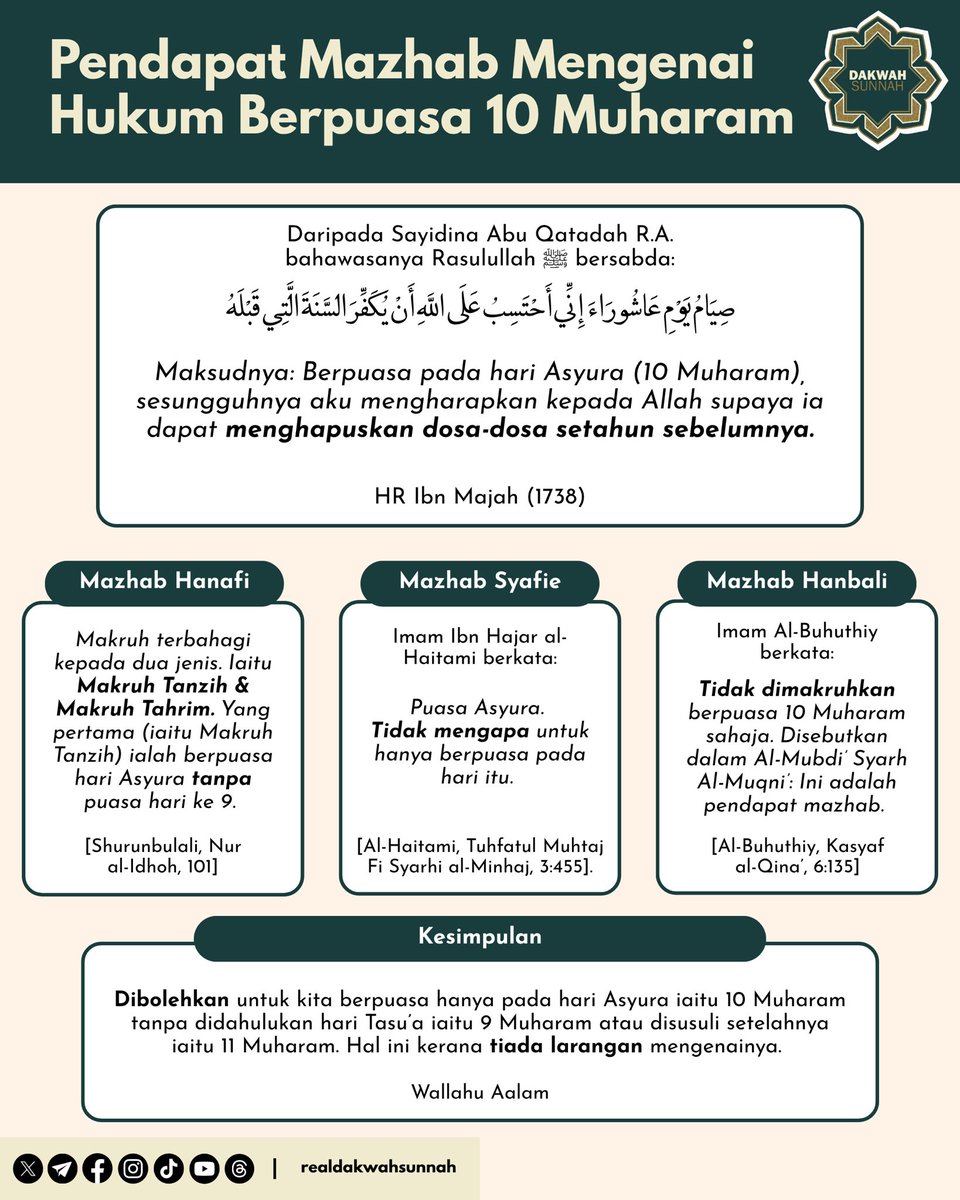 dakwahsunnah_'s tweet photo. Seputar isu hukum berpuasa hari Asyura tanpa diiringi 9 atau 11 Muharam. Moga bermanfaat untuk semua.
#realdakwahsunnah #dakwahsunnah #islam #dakwah #muharram #puasa #asyura #Mazhab #pendapat #Infografik #ilmu https://t.co/tPoumRz8fg