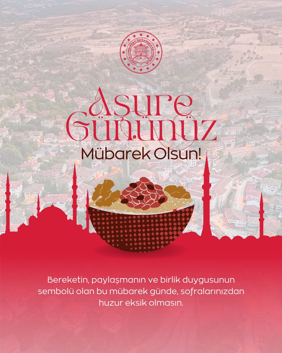T.C. Safranbolu Kaymakamlığı (@safranbolutc) on Twitter photo Birlik, beraberlik ve paylaşmanın simgesi Aşure Günü’müz mübarek olsun. 
Bu anlamlı günde tüm hemşehrilerimize sağlık, huzur ve bereket diliyoruz. Birlik, beraberlik ve paylaşmanın simgesi Aşure Günü’müz mübarek olsun. 
Bu anlamlı günde tüm hemşehrilerimize sağlık, huzur ve bereket diliyoruz.