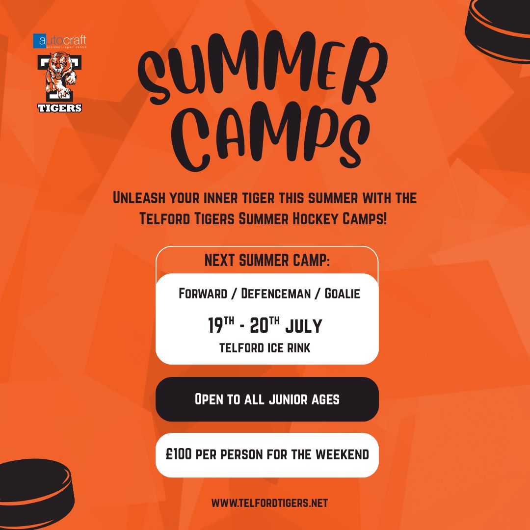 𝗡𝗘𝗫𝗧 𝗨𝗣: Summer Weekend Hockey Camp! 🏒🌞

Don’t miss our next junior hockey summer camp this July!

📅 19th - 20th July
💷 £100 per player 
👥 Open to ALL junior age groups 

🔗 buff.ly/eGRiHwV 

#TelfordTigers | #OneClubTwoTeams