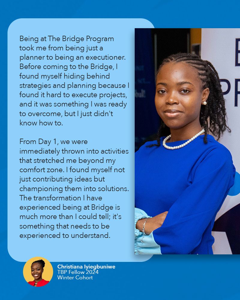 When you step into The Bridge Program, you’re not just joining a fellowship, you’re entering a space that challenges you to think deeper, lead with clarity, and create meaningful impact.

Apply now to be part of this incredible journey: bit.ly/TBP2025Apply