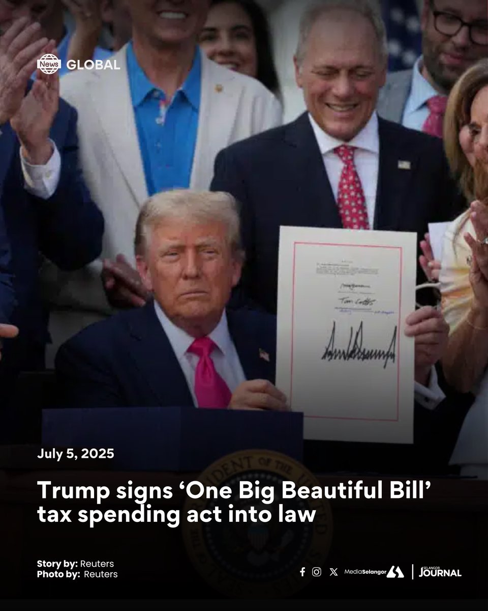 United States President Donald Trump yesterday signed into law a massive package of tax and spending cuts at the White House, staging an outdoor ceremony on the Fourth of July holiday that took on the air of a political rally.

With military jets flying overhead and hundreds of
