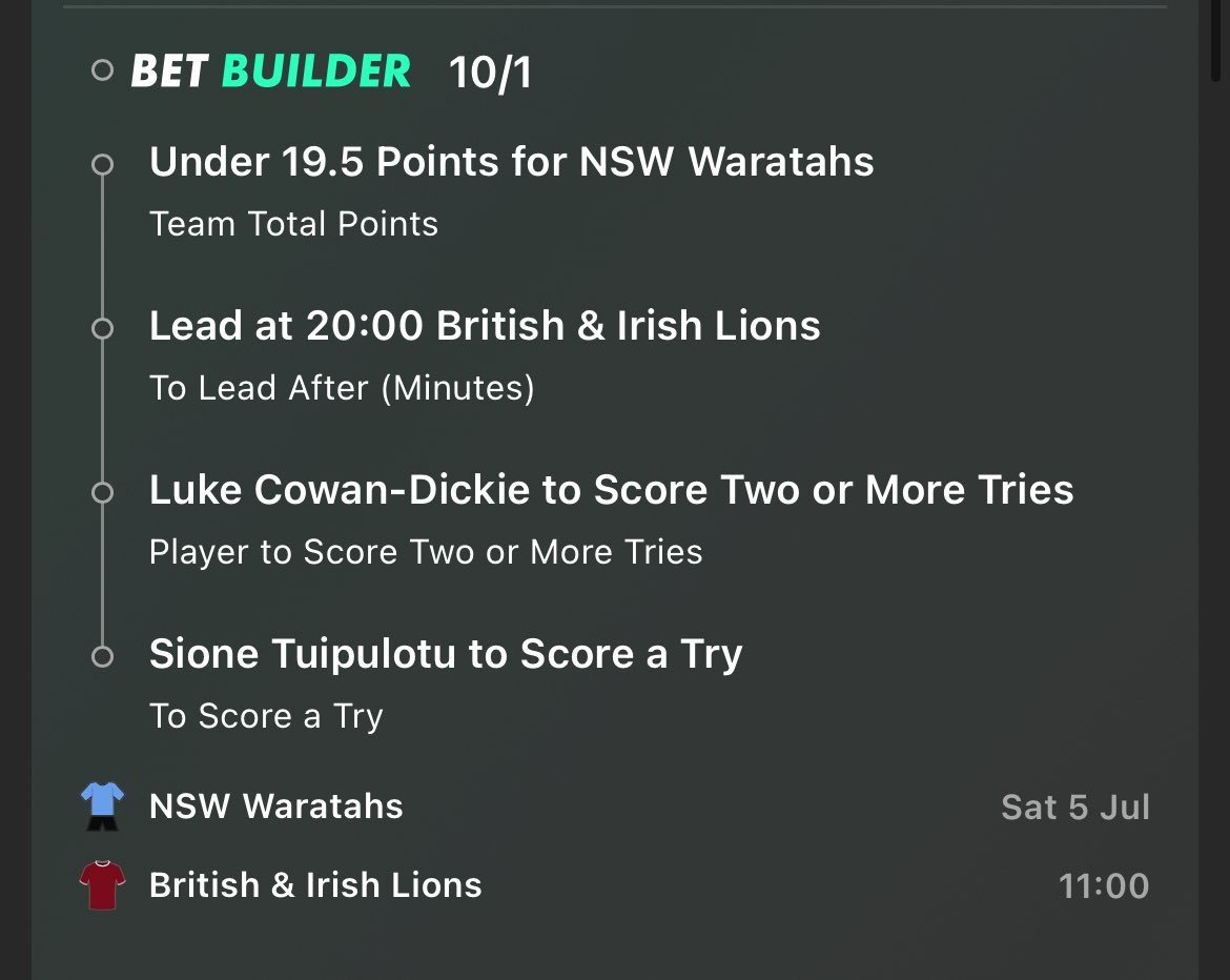 RuggerTipster's tweet photo. We’re back!!!!🏉

British and Irish lions time🔴⚪️

1/1 value bet 💵 
10/1 longshot 👀 https://t.co/an65kGYasX