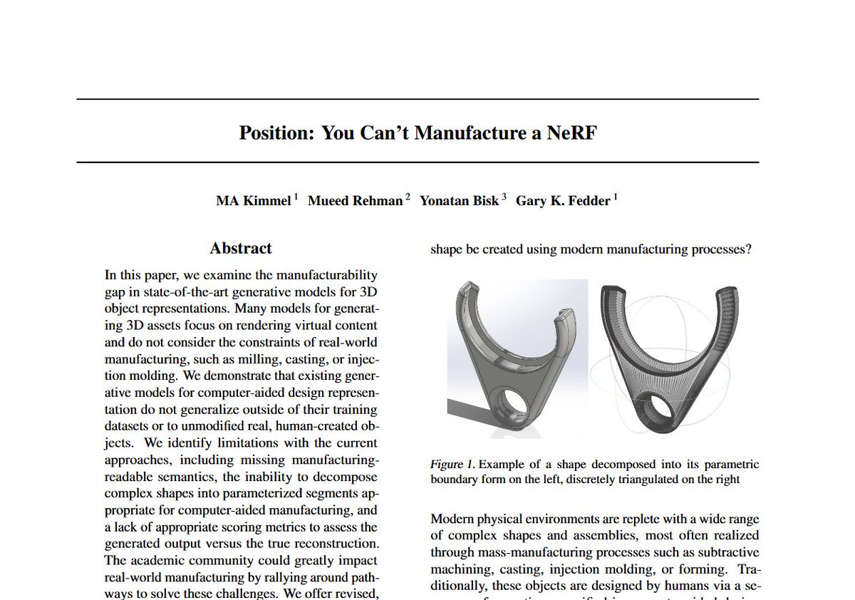 kumarsh0's tweet photo. we discuss this very extensively at @HanomiAI : Current 3D generative AI models are fantastic for virtual content, but hit a wall with real-world manufacturing needs. There is a significant gap between 3D gen-AI content and what is actually produced on the shop floor

(1/6) 🧵 https://t.co/s8Ex3qloLv