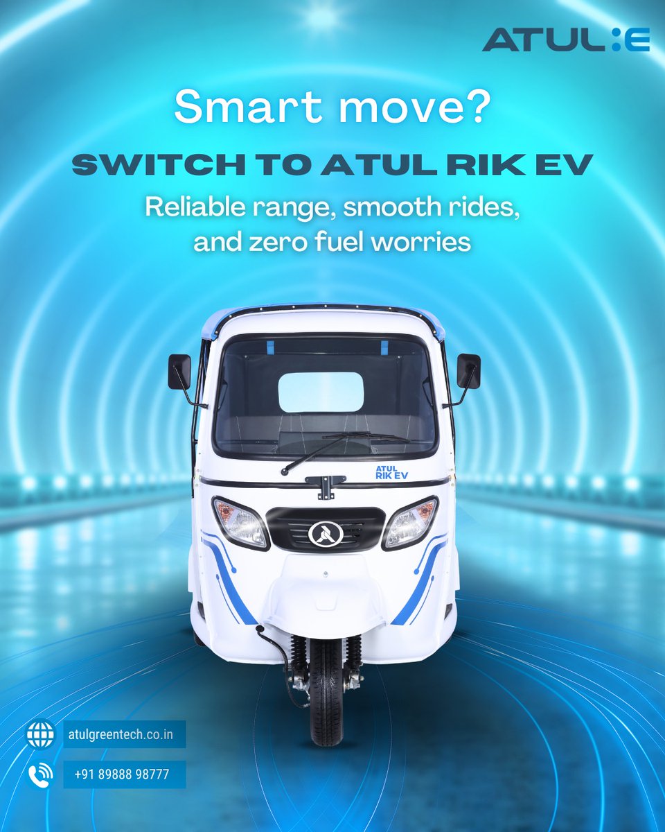 AtulGreentech's tweet photo. Built for performance. Backed by trust.
Now that’s a smart move with Atul Greentech.
#SmartMoveWithAtul #AtulGreentech #RIKEV #ElectricThreeWheeler #DriveTheRevolution https://t.co/JromMEb2Ck