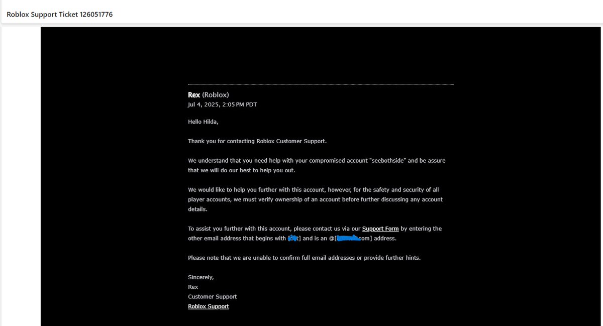 Justinhilly's tweet photo. @Roblox @RobloxSupport
We've submitted full ownership docs using the correct Hotmail email, continue to get this auto-reply loop from your support team. We are days away from losing everything. Pls help us speak to a human.
Roblox username: seebothside
#RobloxSupport #RobloxHelp https://t.co/pcLWBxvxo7