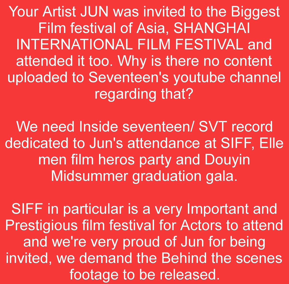 JunPOPbase's tweet photo. The whole fandom is asking for all the pending content from Jun's birthday, SIFF and more to be released but pledis is deliberately ignoring all of our requests and it's not ok.

WHERE IS JUNHUI
#Stop_Erasing_Jun #TreatJunhuiLikeAMember 
@pledis_17 @pledisnews @pledis17_STAFF https://t.co/wQeSQC8S35