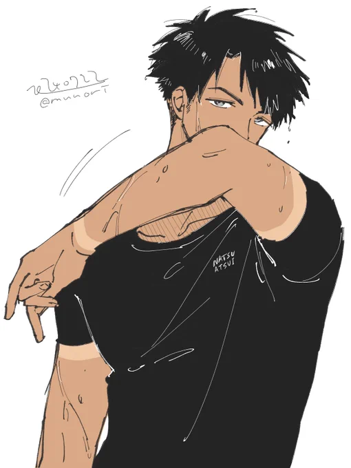 #イラスト #創作 再掲黒髪短髪男子の日焼け