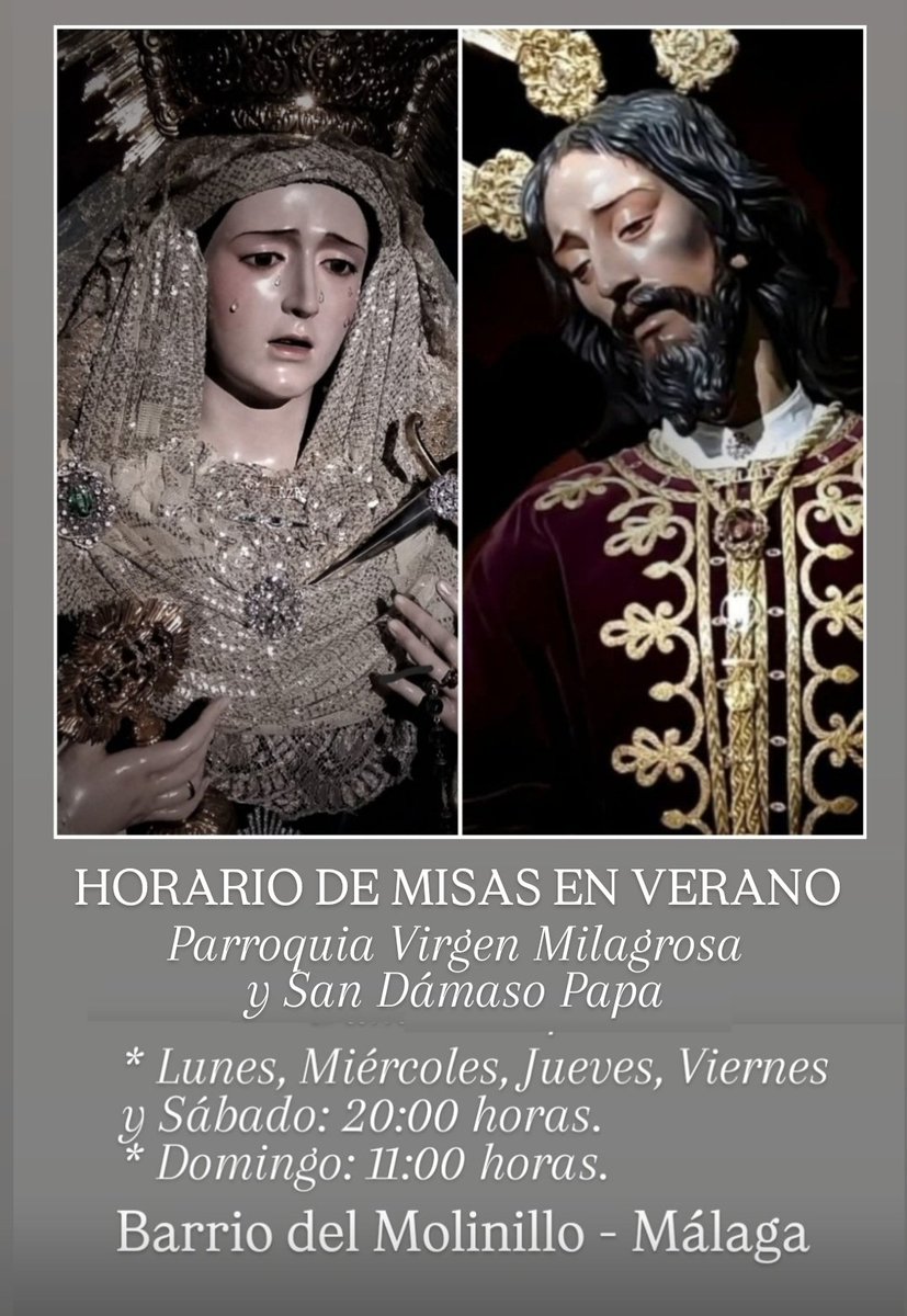 ACTUALIDAD: Con la llegada del mes de julio el horario de celebración de la Eucaristía en nuestra parroquia es modificado, de esta manera permanecerá en los meses de julio y agosto. <a href="/DiocesisMalaga/">Diócesis de Málaga</a> #JesusdelaSalud #AmoryEsperanza #CofradiasMLG #cofradiasAND #cofradias