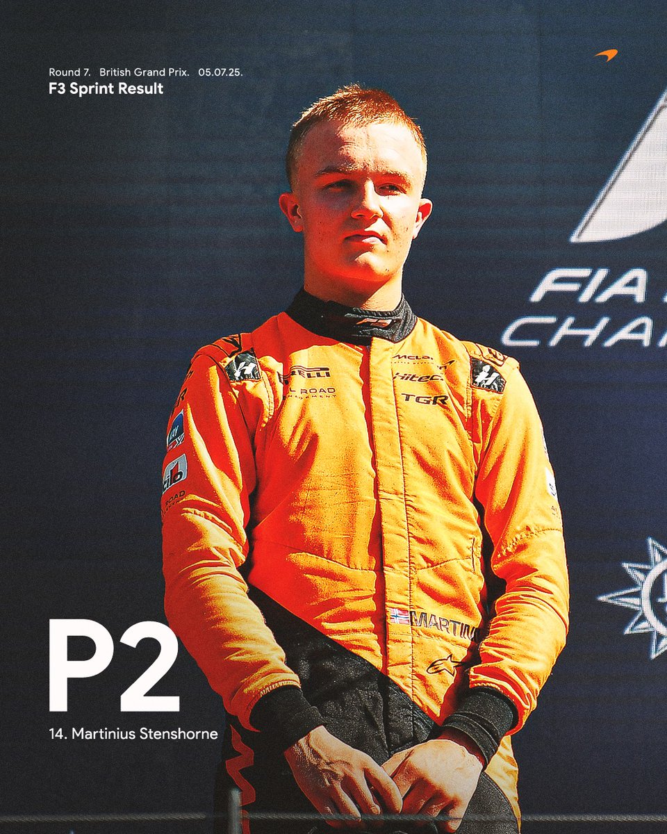 McLarenF1's tweet photo. Podium at Silverstone! 🇬🇧

Great drive, Martinius 👏

#McLaren | #BritishGP | #F3 https://t.co/QOzV1A0vl2